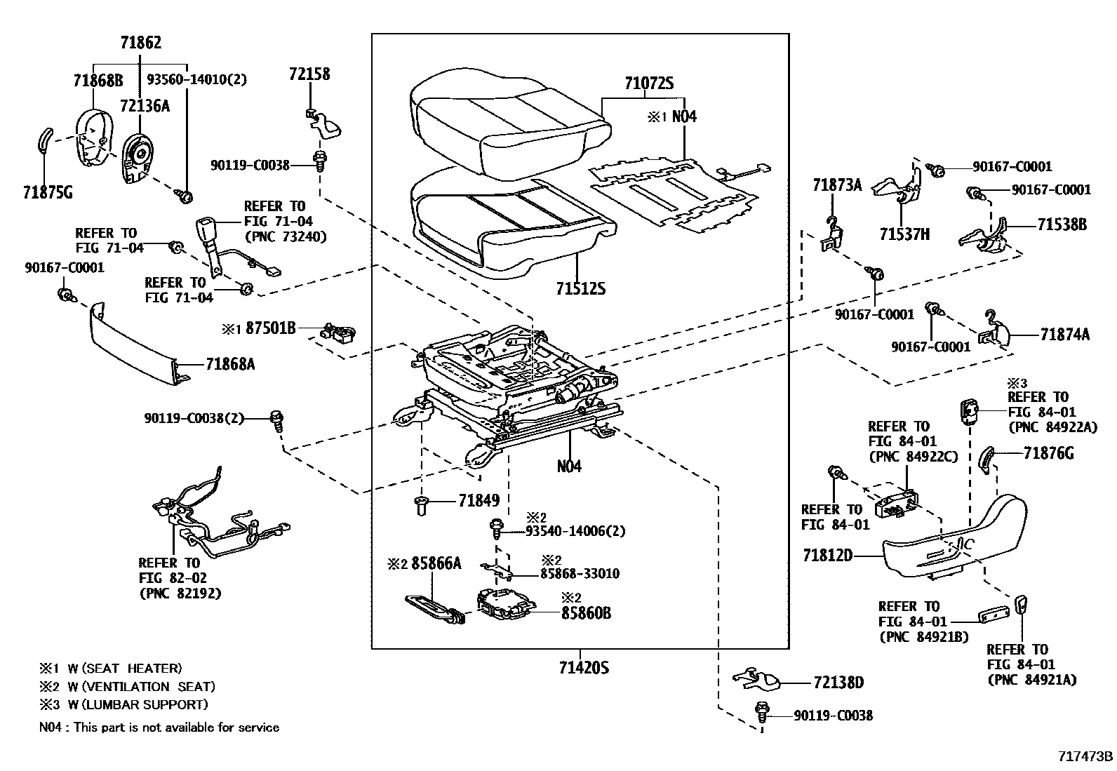 Toyota CAMRY 前排座椅和座椅滑轨 EPC diagram — 717473B