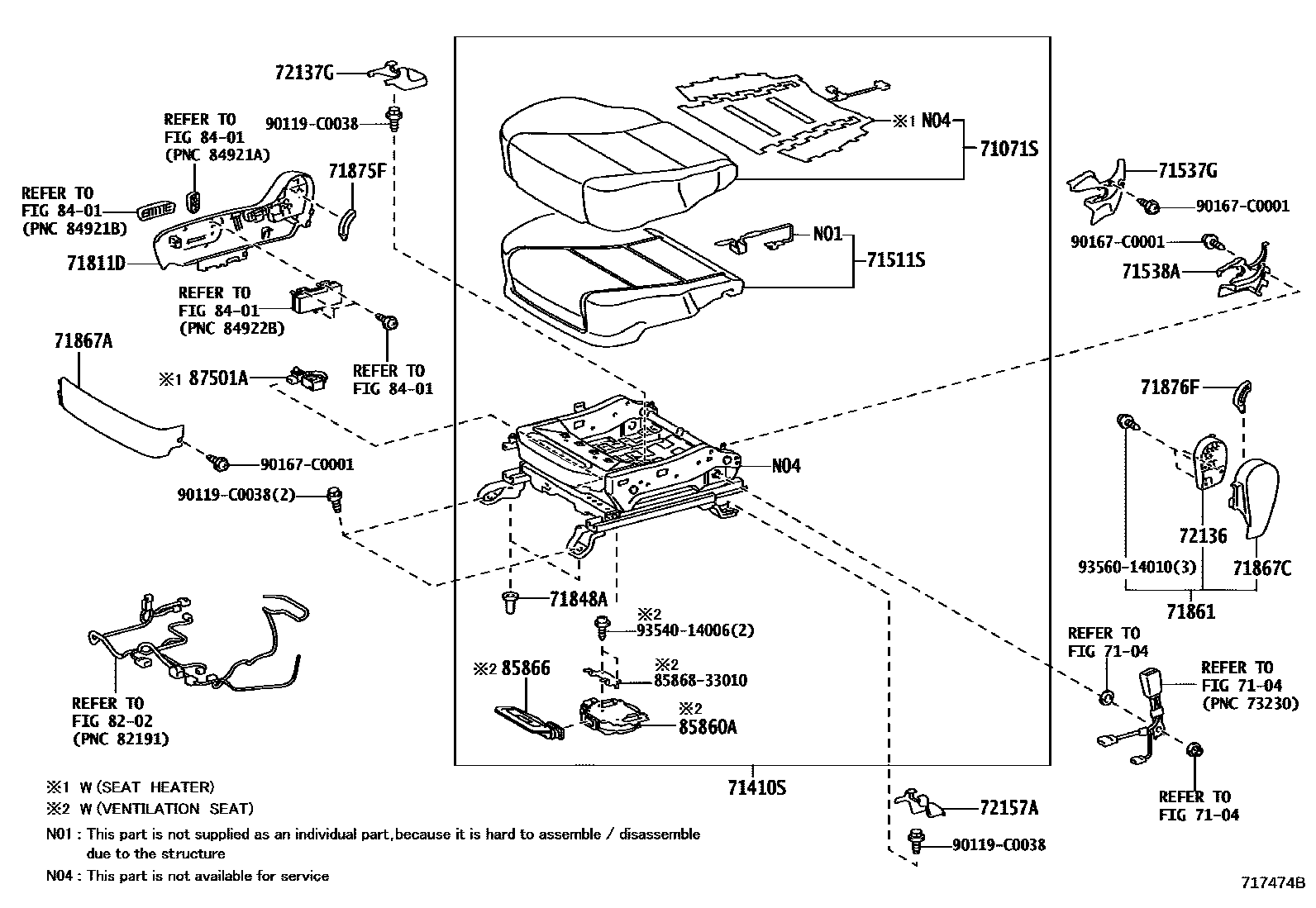 Toyota CAMRY 前排座椅和座椅滑轨 EPC diagram — 717474B