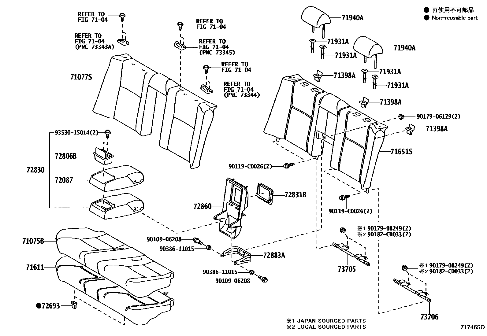Toyota CAMRY 后排座椅和座椅滑轨 EPC diagram — 717465D