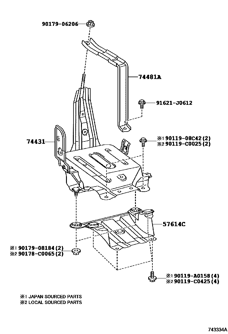 Toyota CAMRY battery holder EPC diagram — 743334A