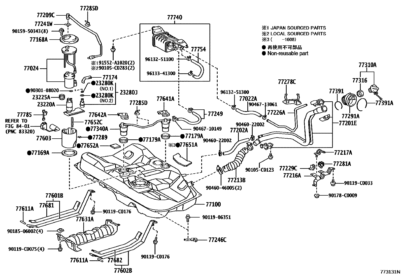 Toyota CAMRY 燃油箱和燃油管 EPC diagram — 773131N