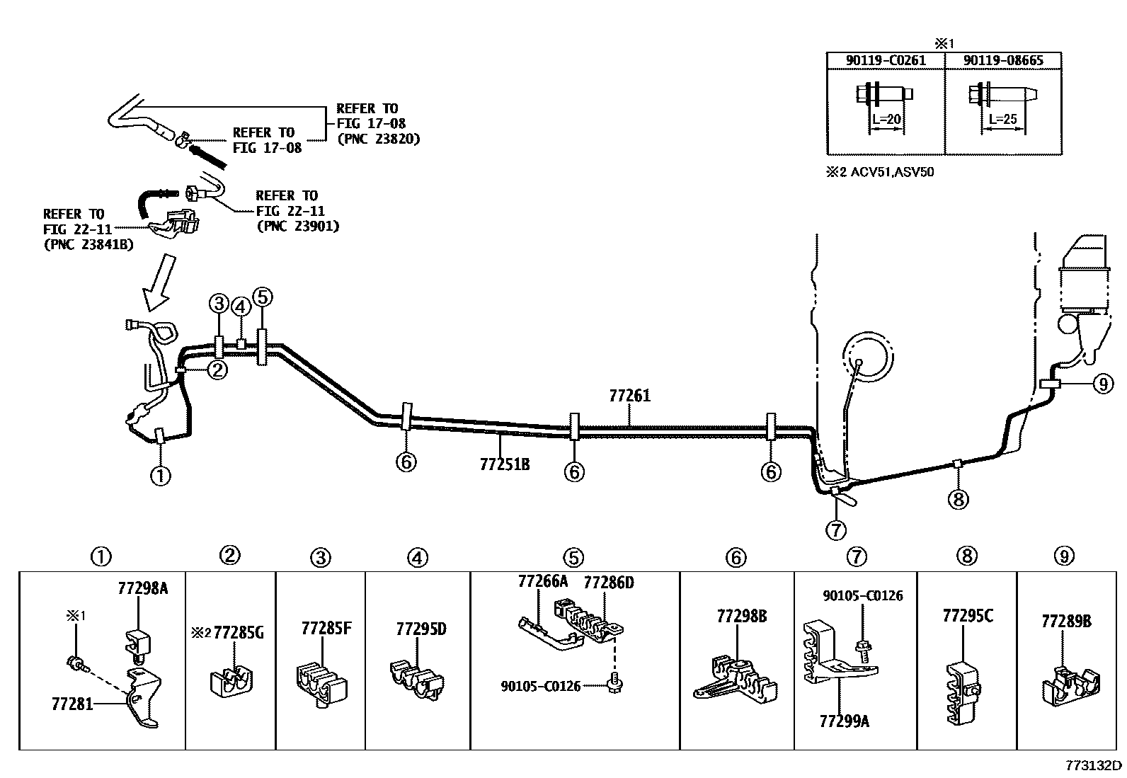 Toyota CAMRY 燃油箱和燃油管 EPC diagram — 773132D