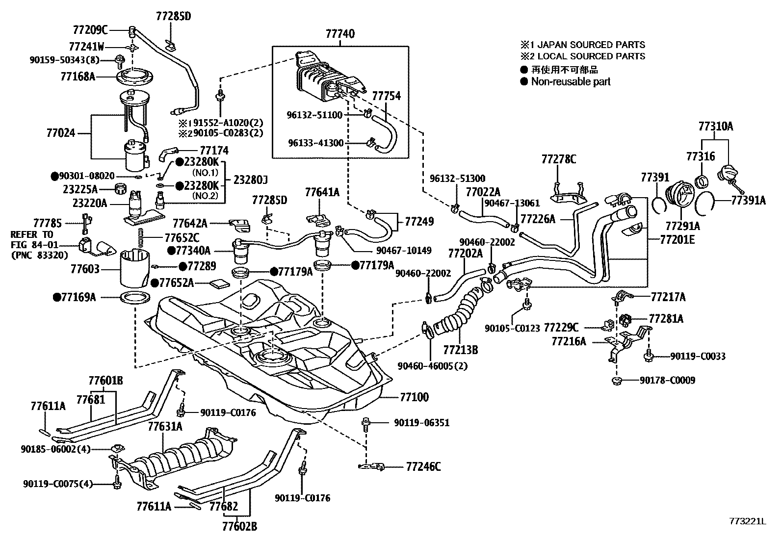 Toyota CAMRY 燃油箱和燃油管 EPC diagram — 773221L