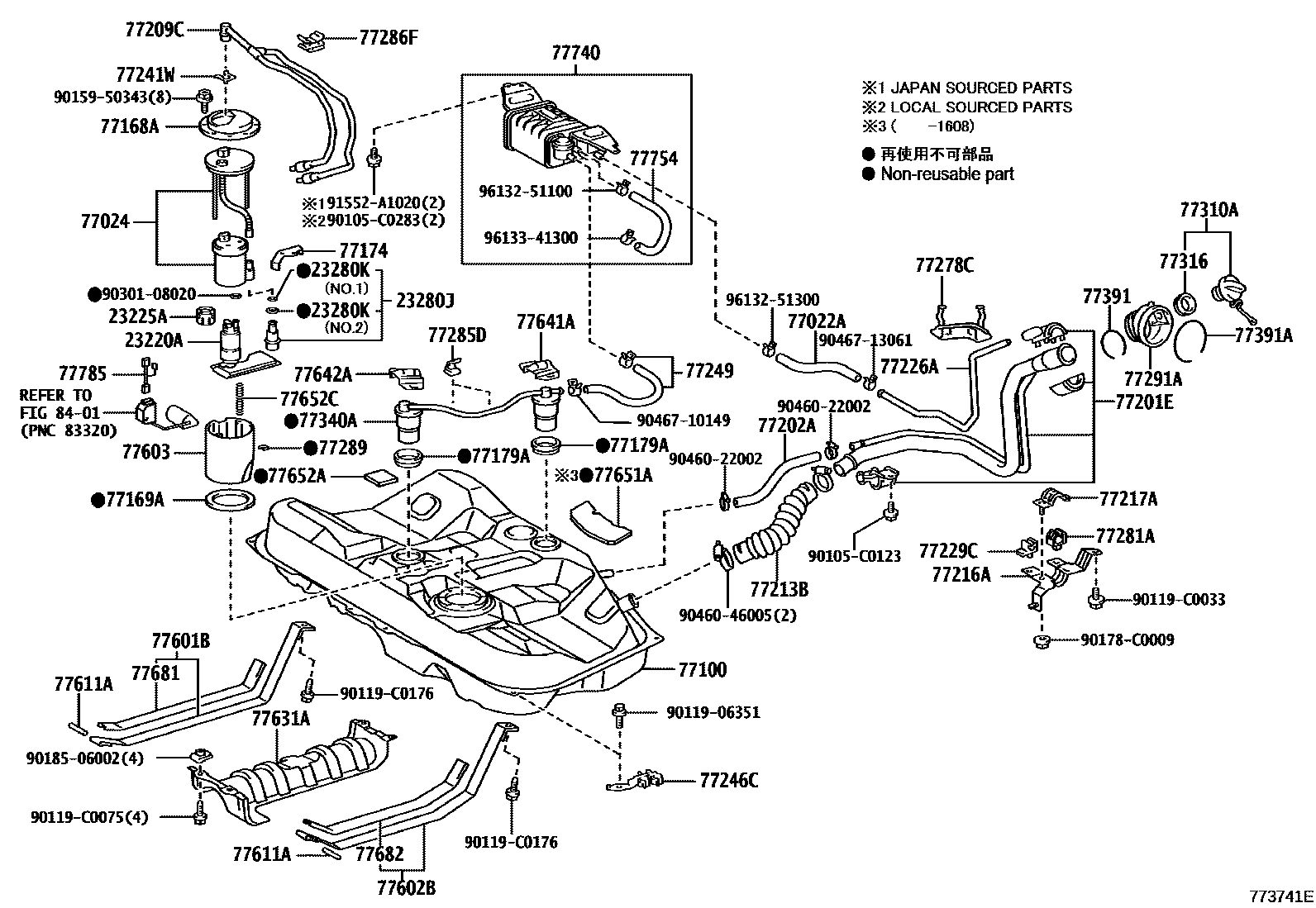 Toyota CAMRY 燃油箱和燃油管 EPC diagram — 773741E