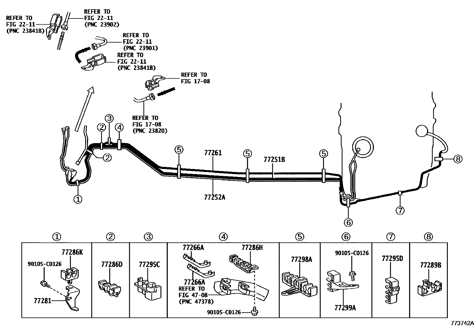 Toyota CAMRY 燃油箱和燃油管 EPC diagram — 773742A