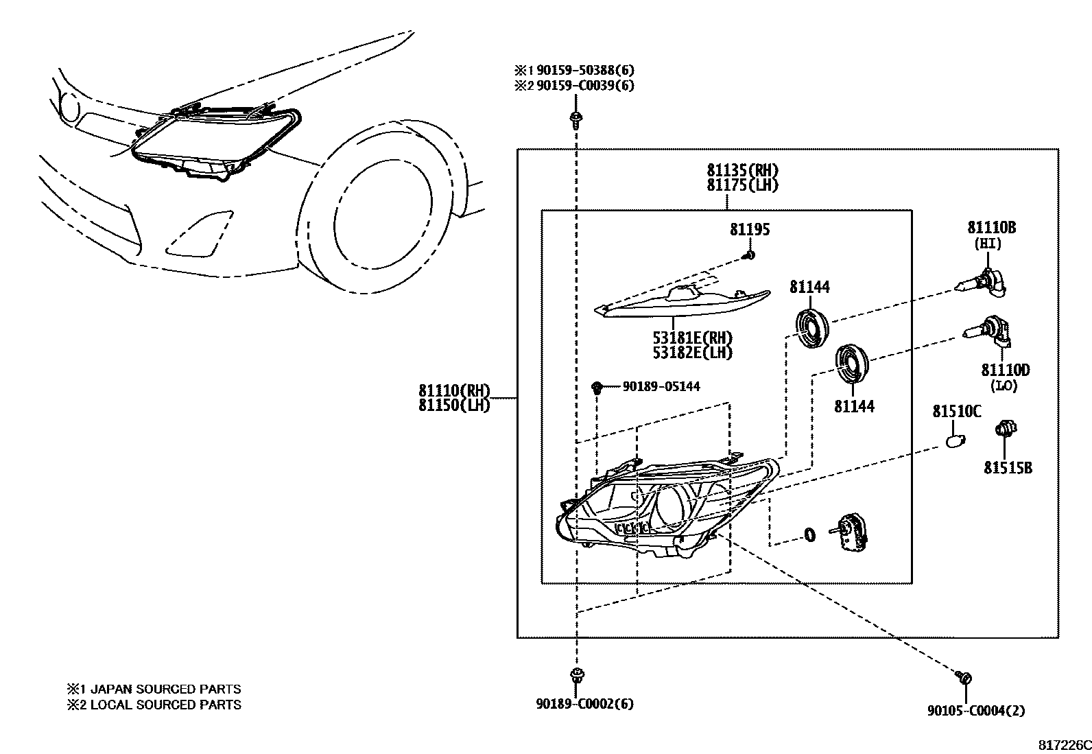 Toyota CAMRY Headlamp EPC diagram — 817226C