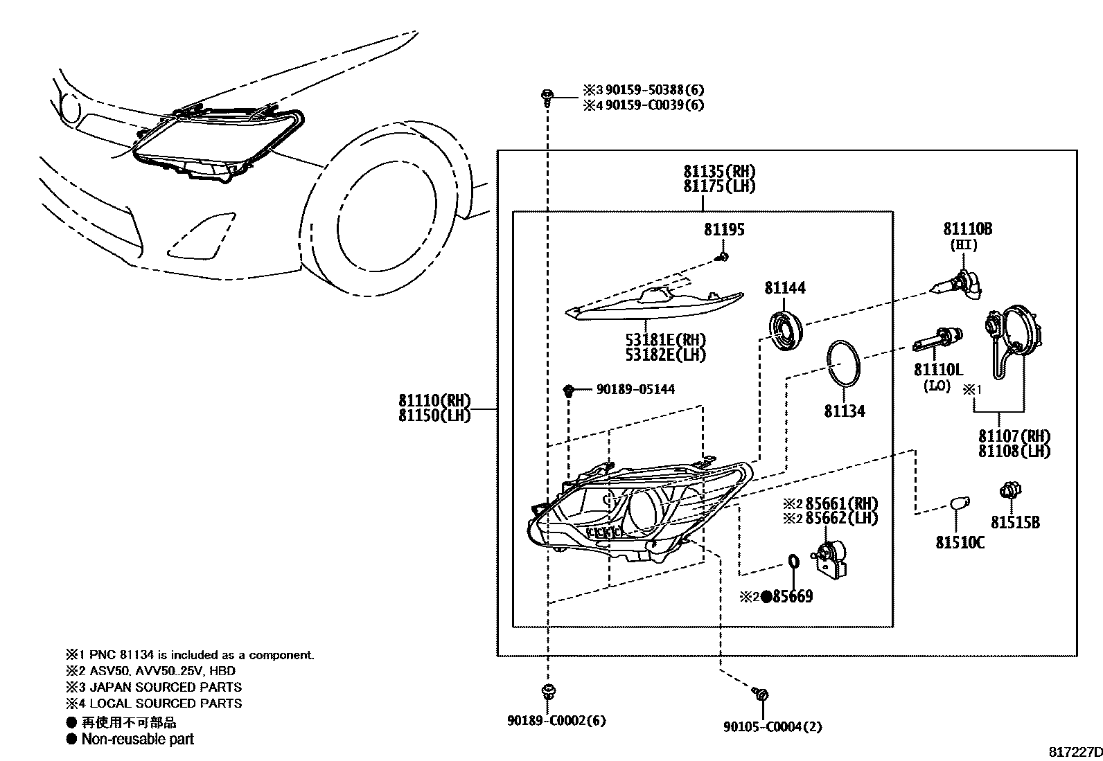 Toyota CAMRY Headlamp EPC diagram — 817227D