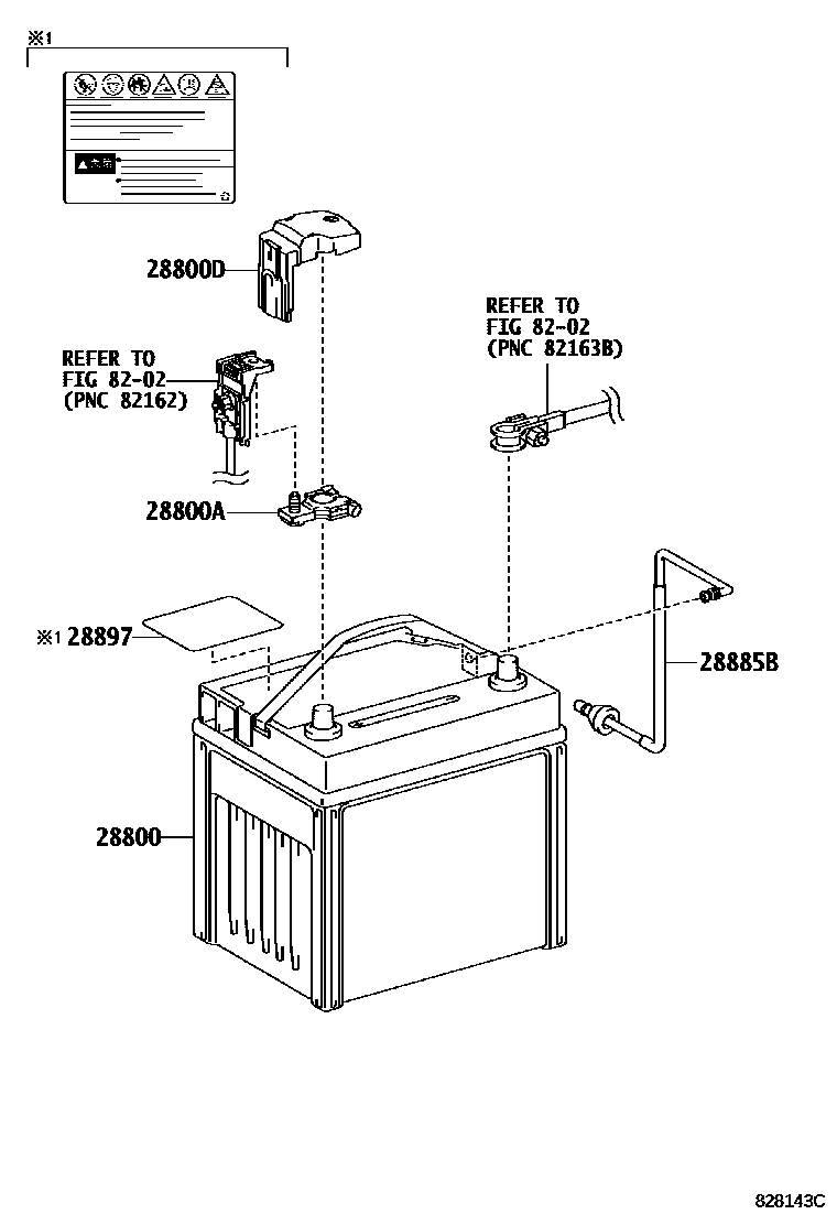 Toyota CAMRY 蓄电池和蓄电池电缆 EPC diagram — 828143C
