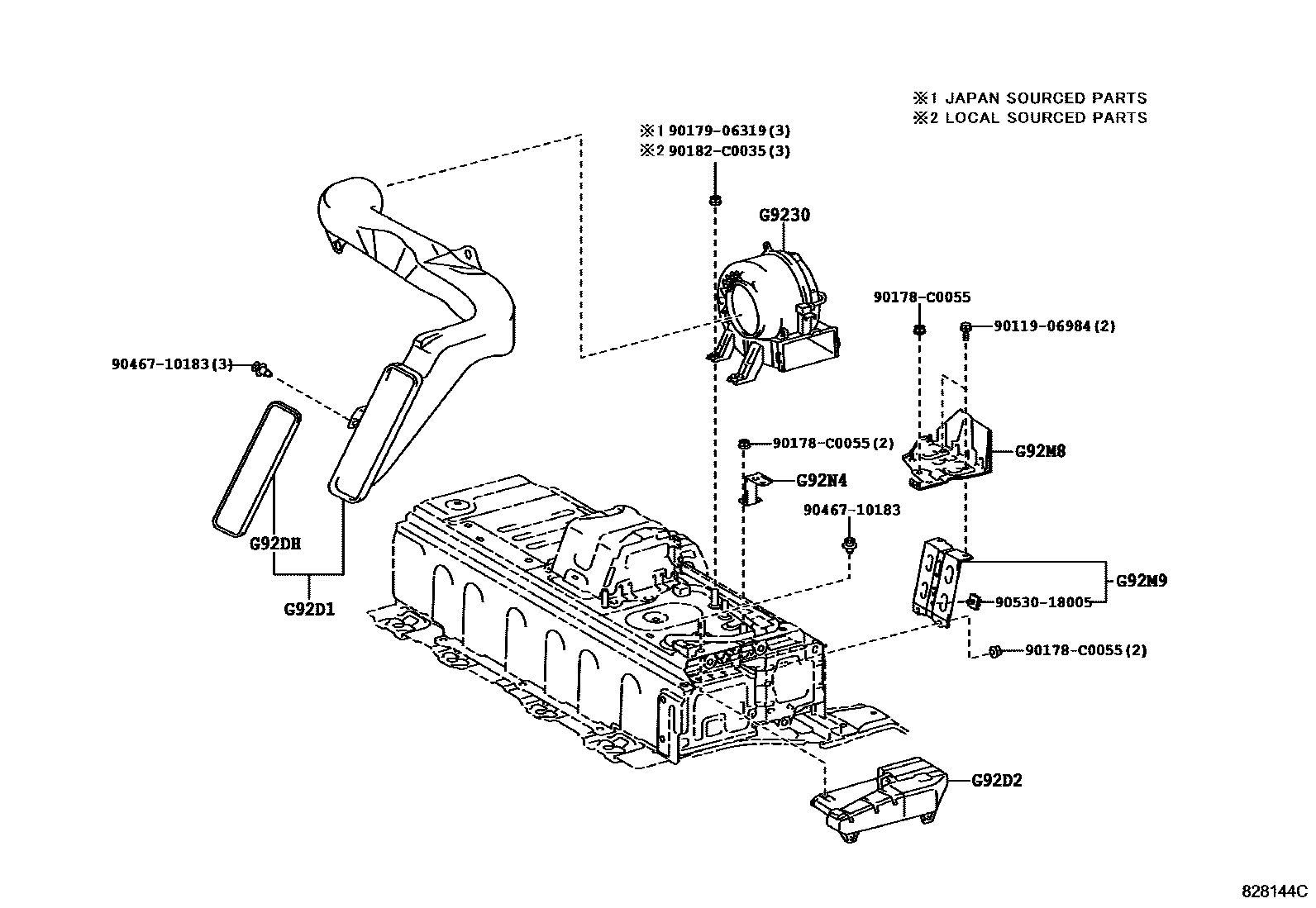 Toyota CAMRY 蓄电池和蓄电池电缆 EPC diagram — 828144C