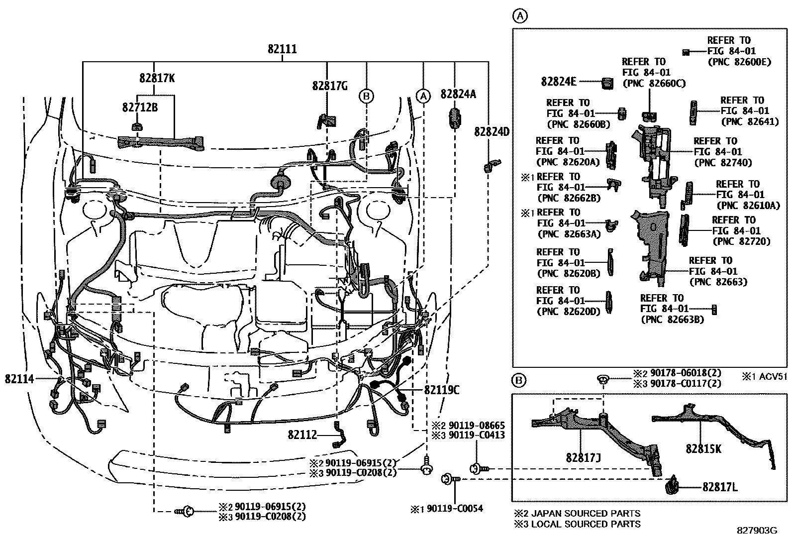 Toyota CAMRY 线束和卡夹 EPC diagram — 827903G