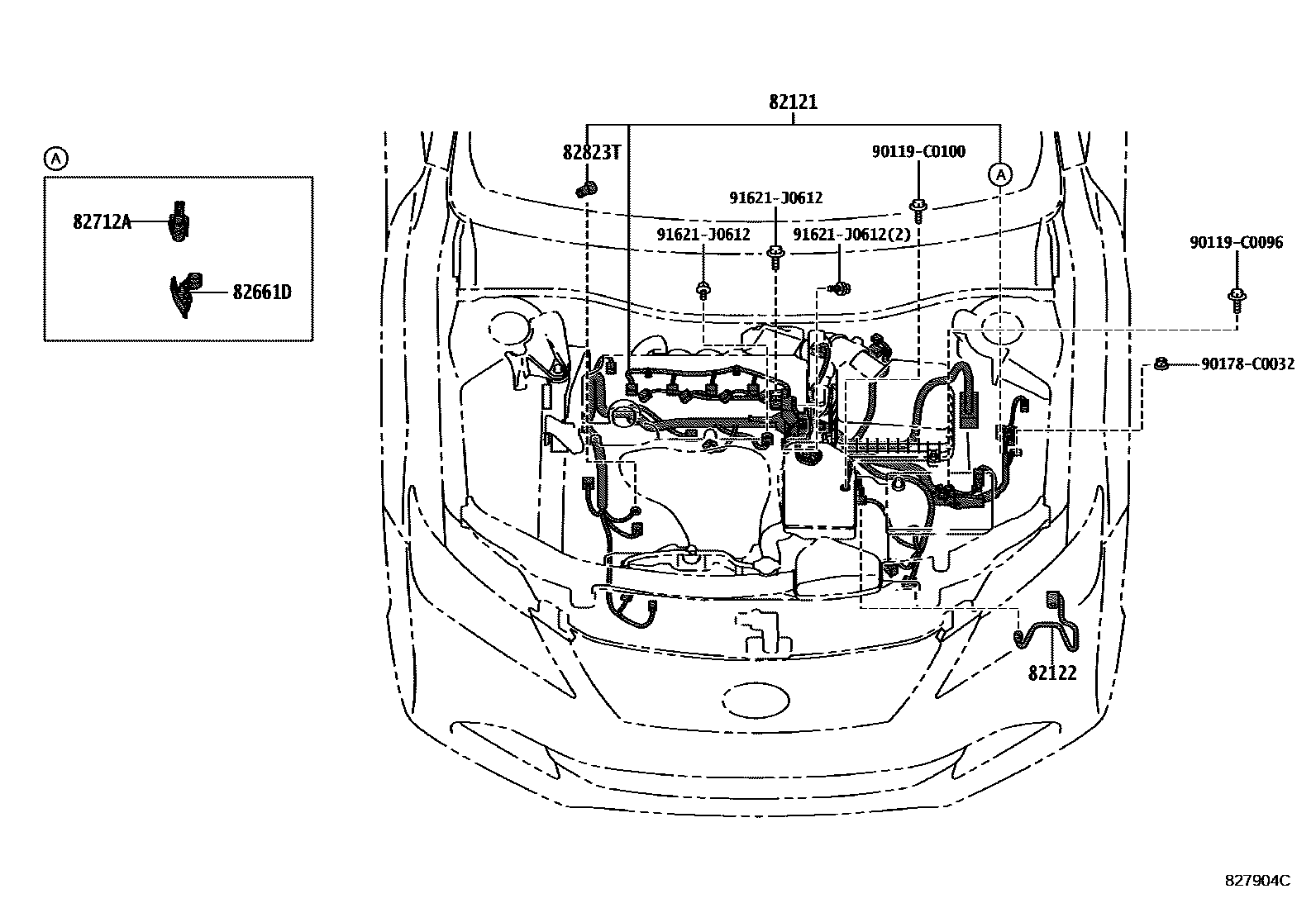 Toyota CAMRY 线束和卡夹 EPC diagram — 827904C