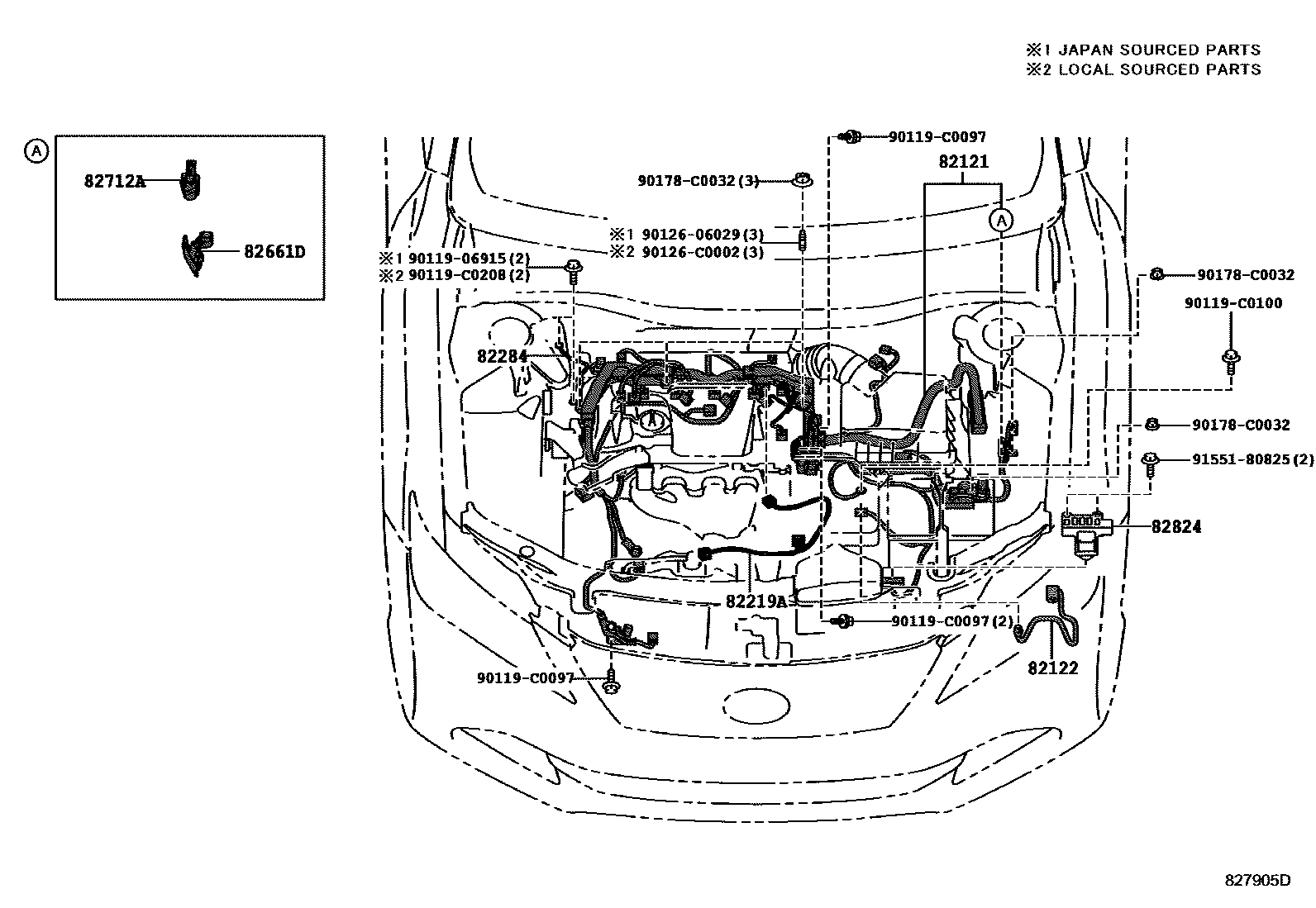 Toyota CAMRY 线束和卡夹 EPC diagram — 827905D