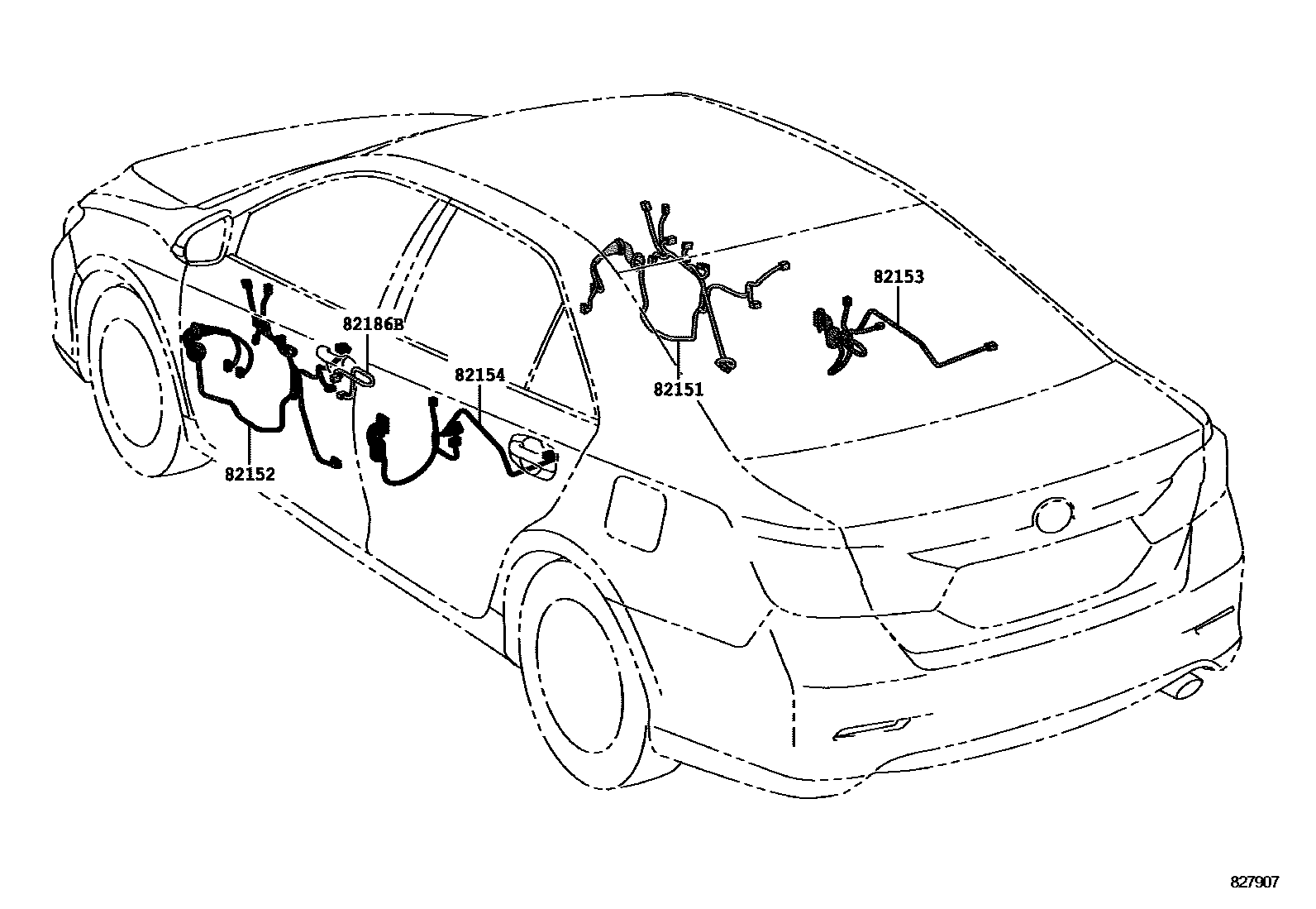 Toyota CAMRY 线束和卡夹 EPC diagram — 827907