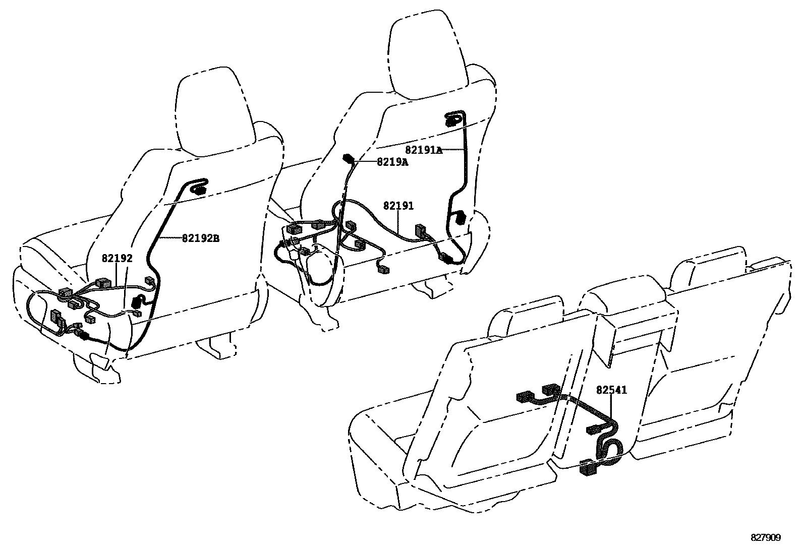 Toyota CAMRY 线束和卡夹 EPC diagram — 827909