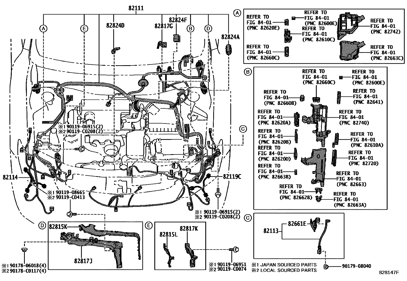 Toyota CAMRY 线束和卡夹 EPC diagram — 828147F