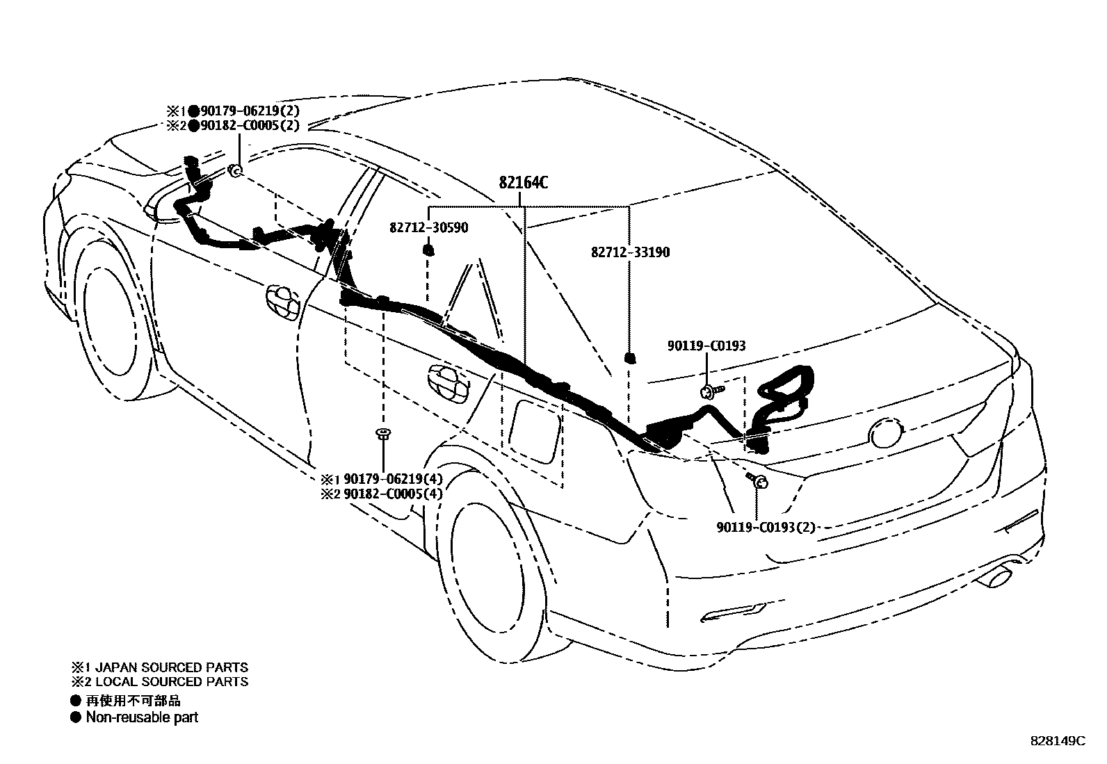 Toyota CAMRY 线束和卡夹 EPC diagram — 828149C