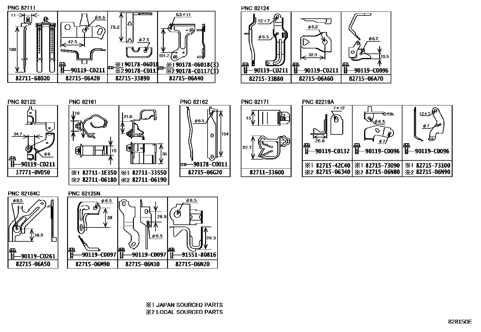 Toyota CAMRY 线束和卡夹 EPC diagram — 828150E
