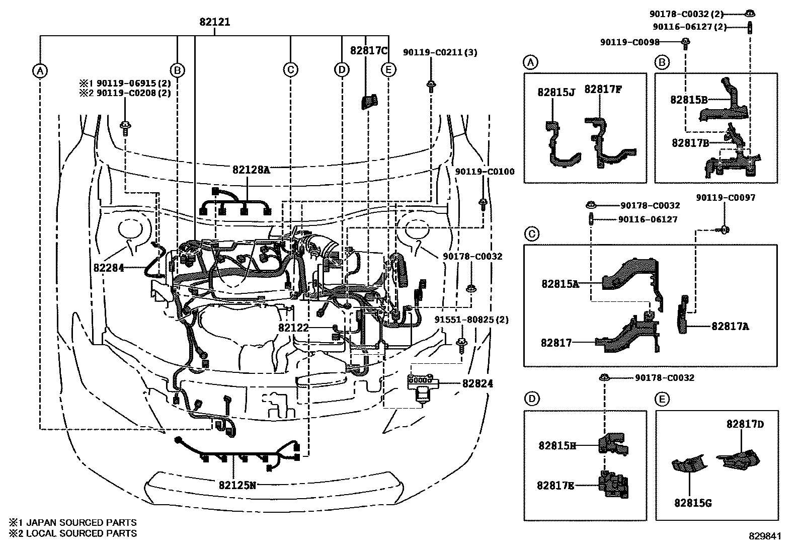 Toyota CAMRY 线束和卡夹 EPC diagram — 829841