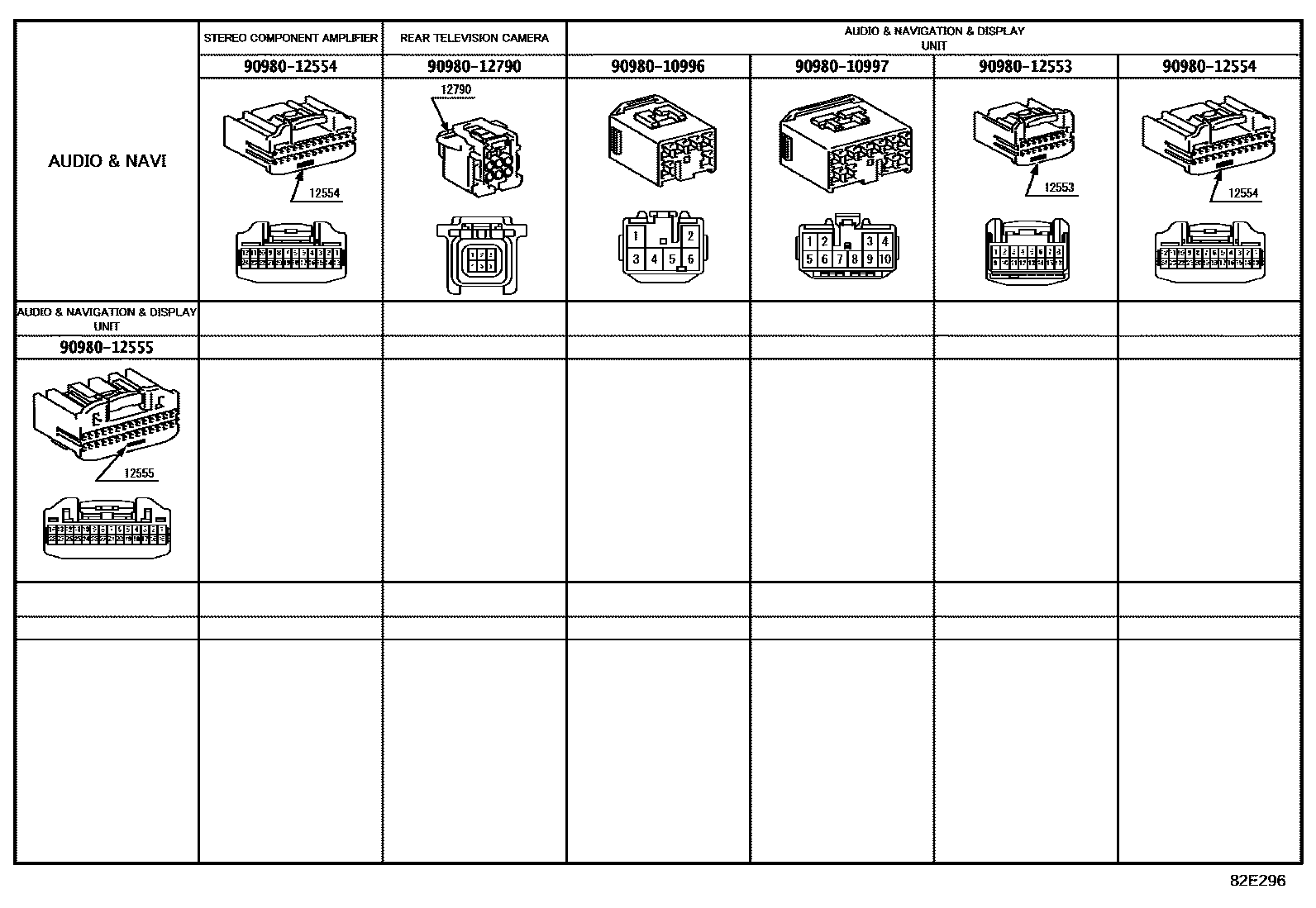 Toyota CAMRY 线束和卡夹 EPC diagram — 82E296