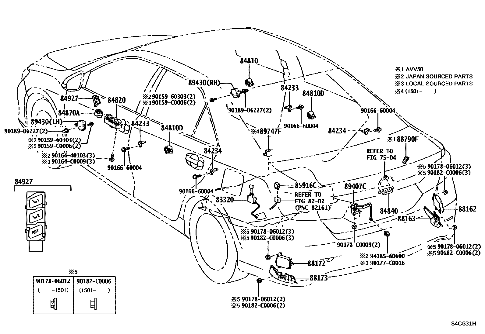 Toyota CAMRY 开关和继电器和ECU EPC diagram — 84C631H