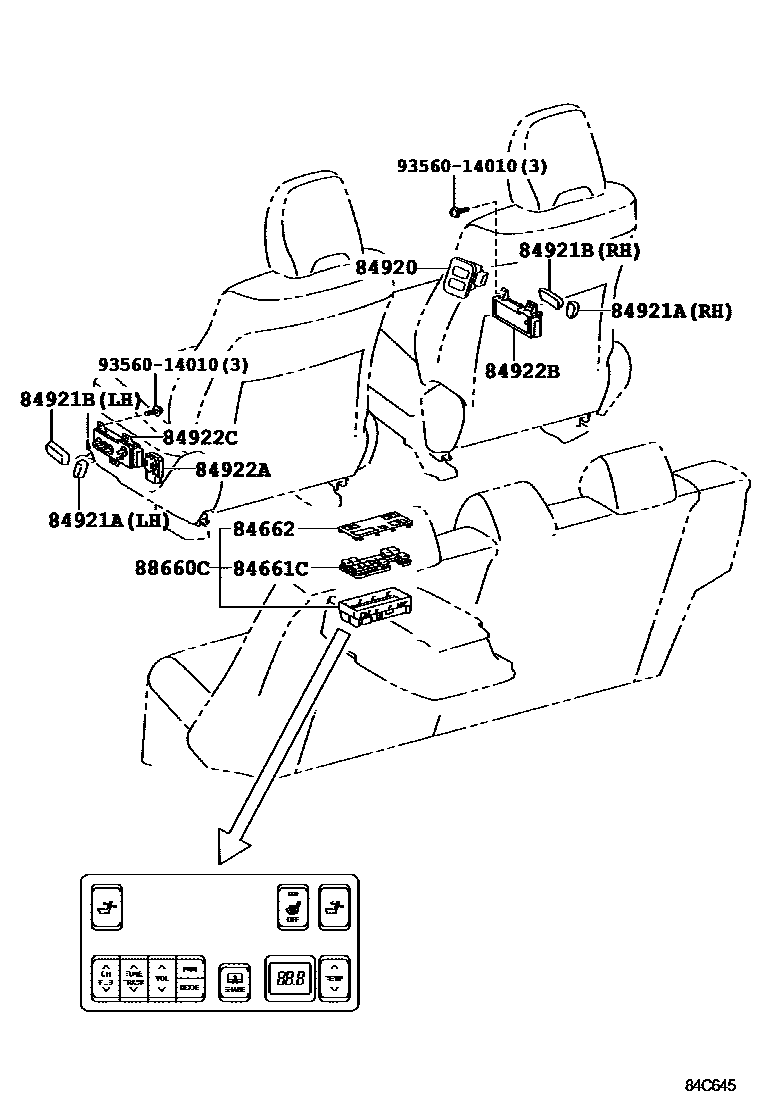 Toyota CAMRY 开关和继电器和ECU EPC diagram — 84C645