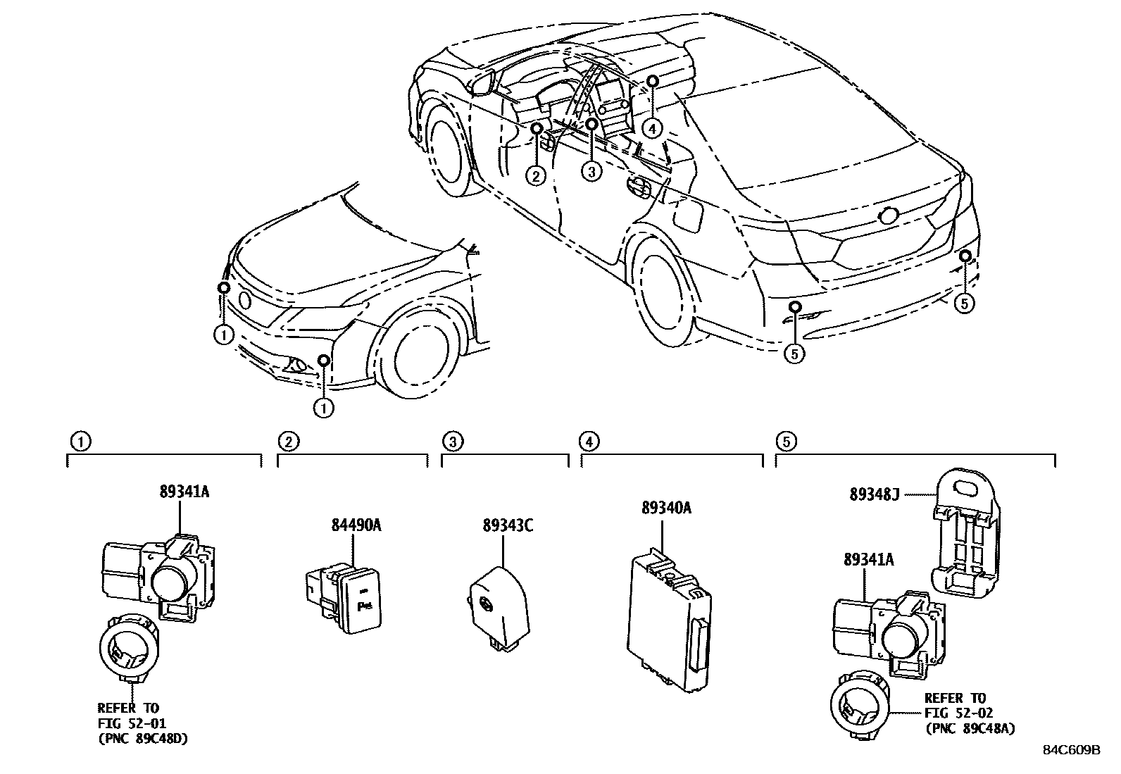 Toyota CAMRY 测距雷达和倒车雷达 EPC diagram — 84C609B
