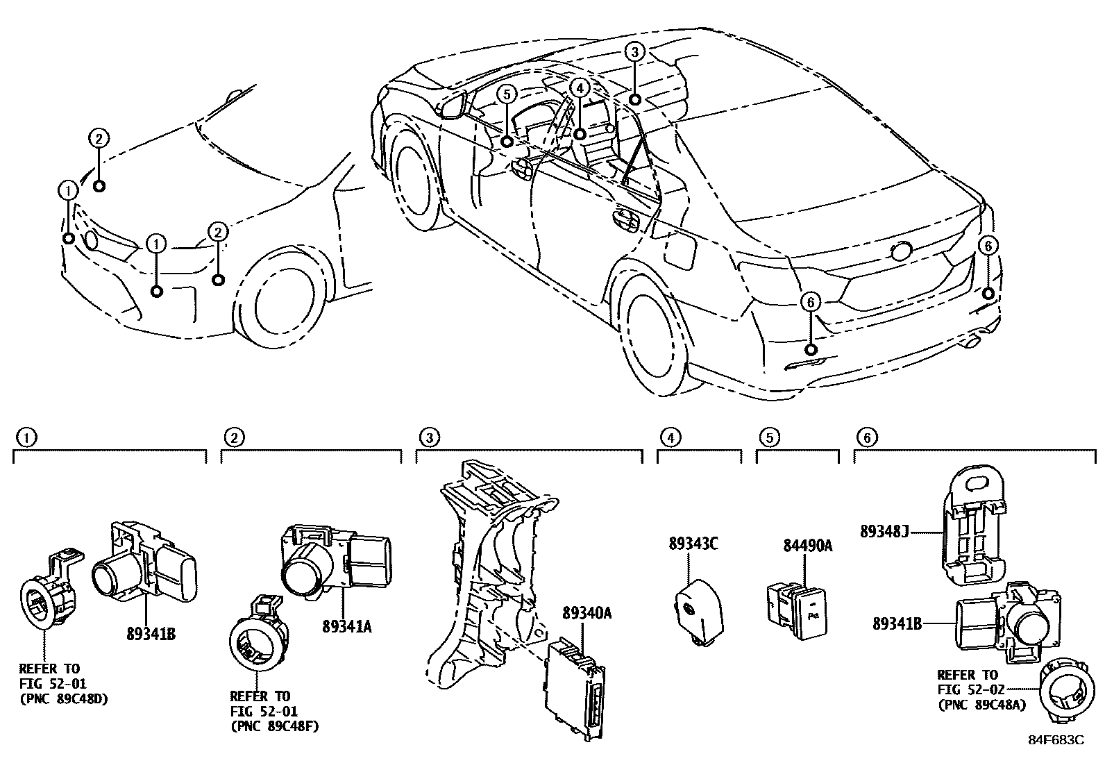 Toyota CAMRY 测距雷达和倒车雷达 EPC diagram — 84F683D