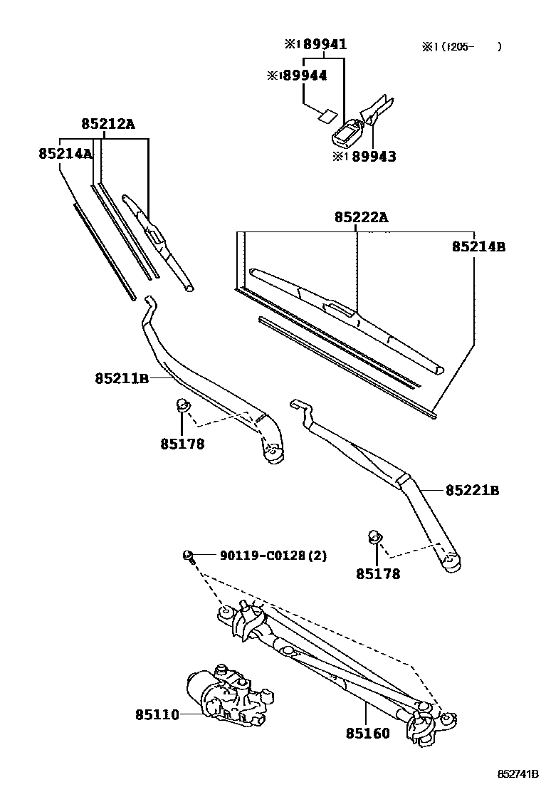 Toyota CAMRY 挡风玻璃刮水器 EPC diagram — 852741B