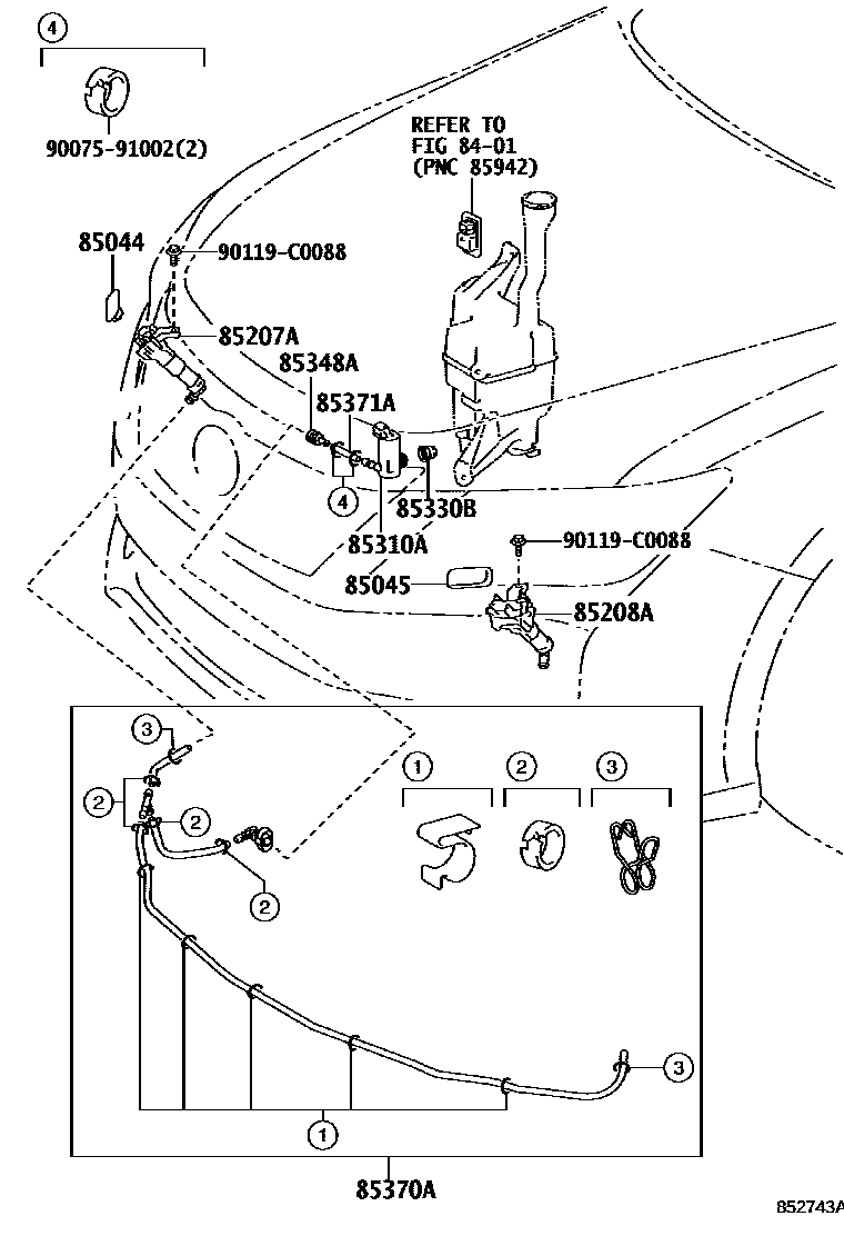 Toyota CAMRY 前大灯清洗器 EPC diagram — 852743A