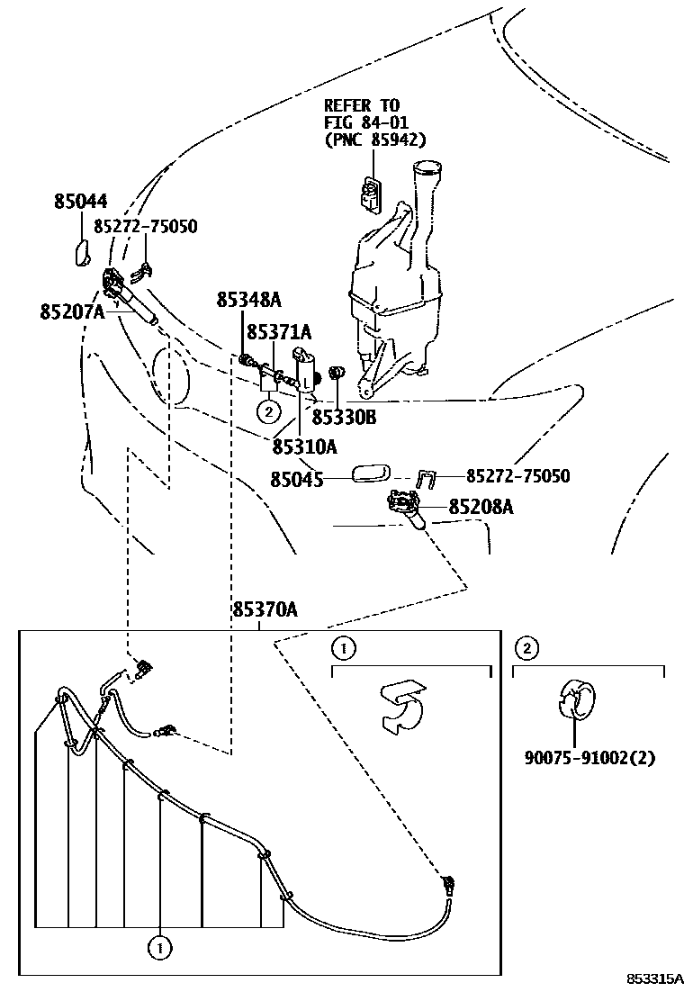 Toyota CAMRY 前大灯清洗器 EPC diagram — 853315A