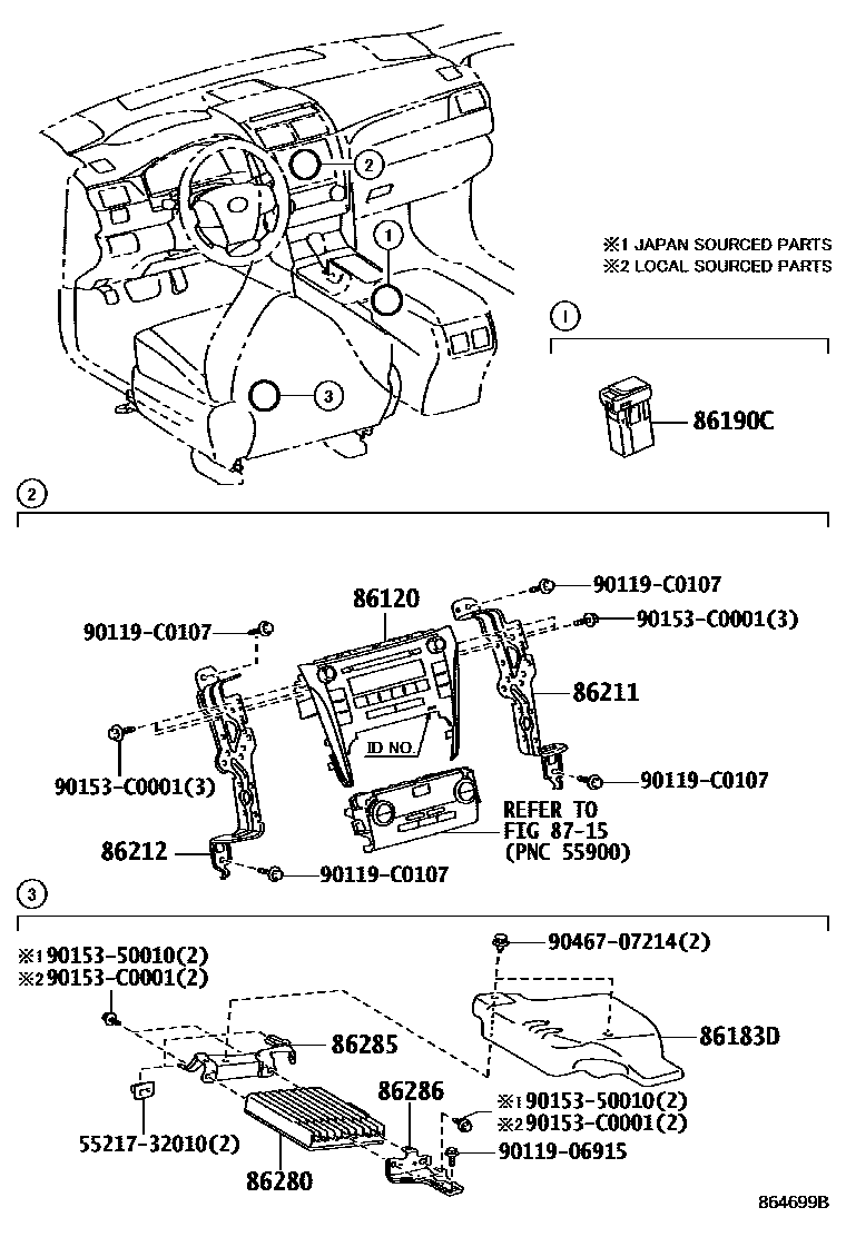 Toyota CAMRY 收音机、放大器和冷凝器 EPC diagram — 864699B