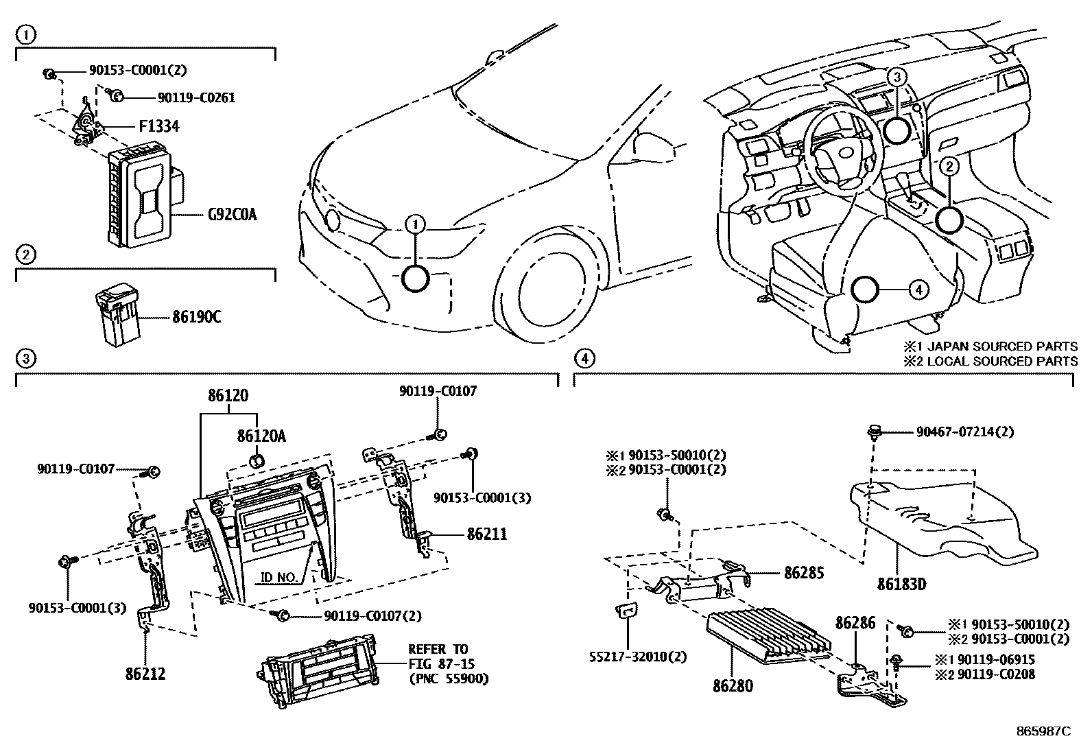 Toyota CAMRY 收音机、放大器和冷凝器 EPC diagram — 865987C