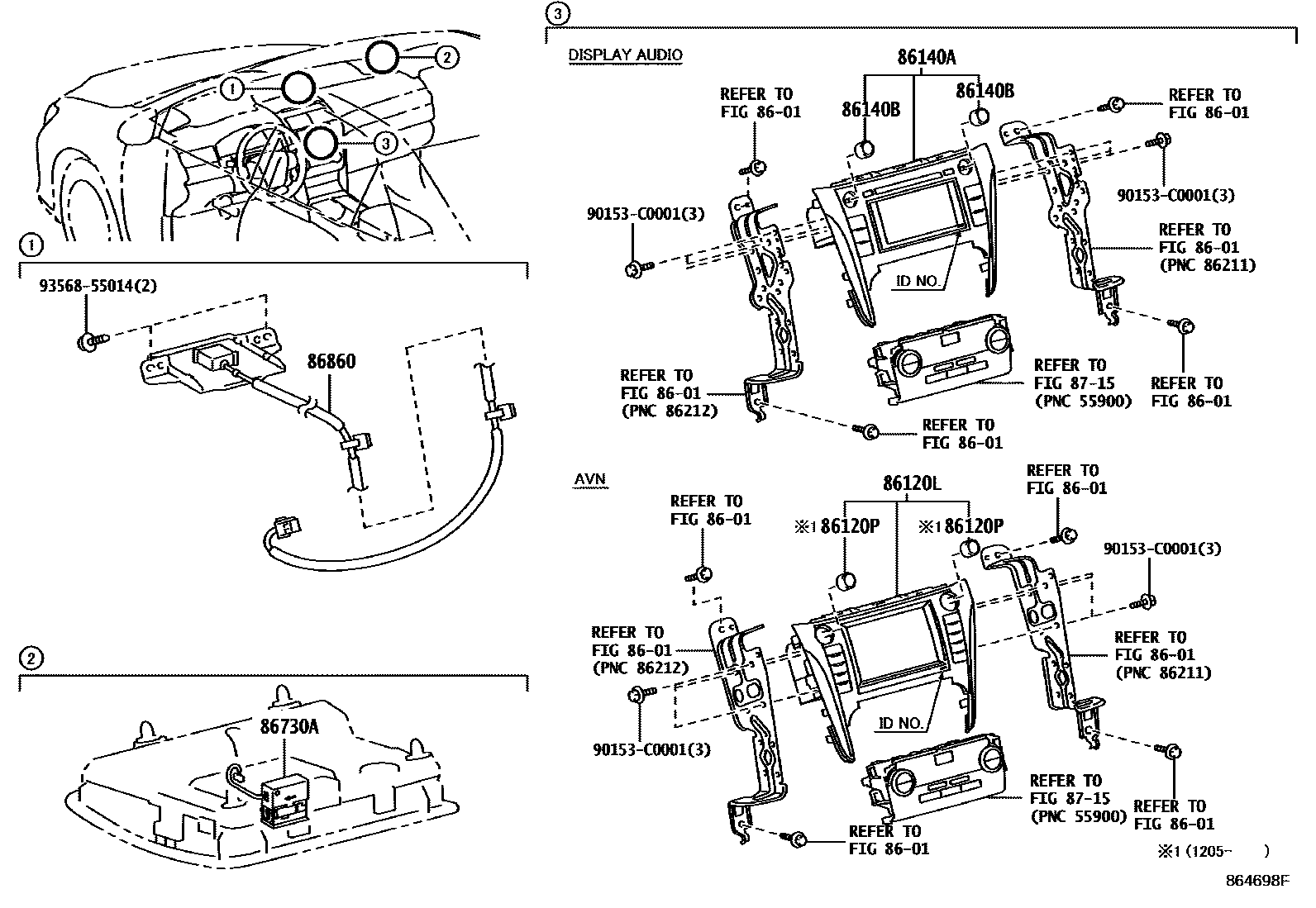 Toyota CAMRY 导航和前监视器显示屏 EPC diagram — 864698F