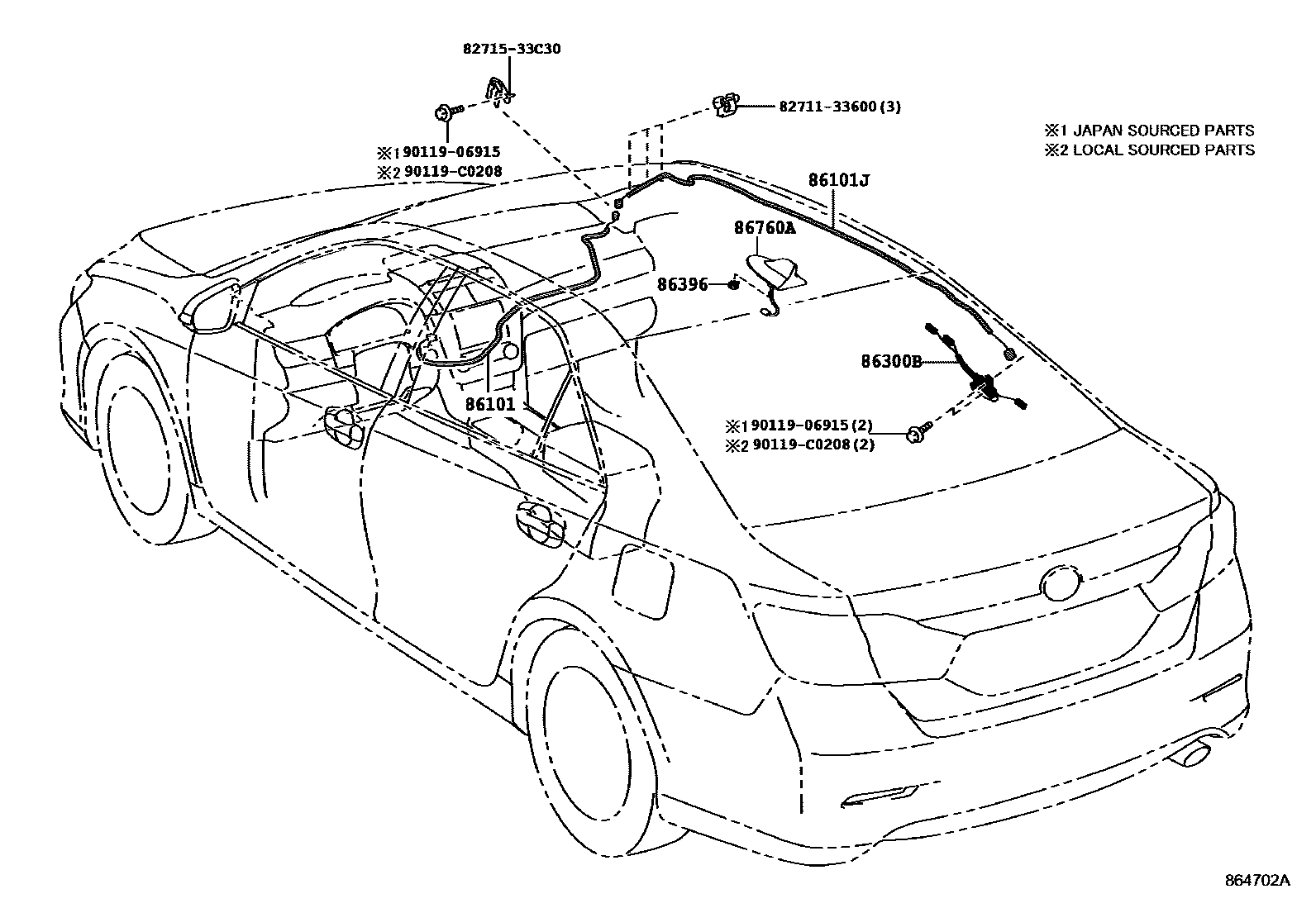 Toyota CAMRY antenna EPC diagram — 864702A