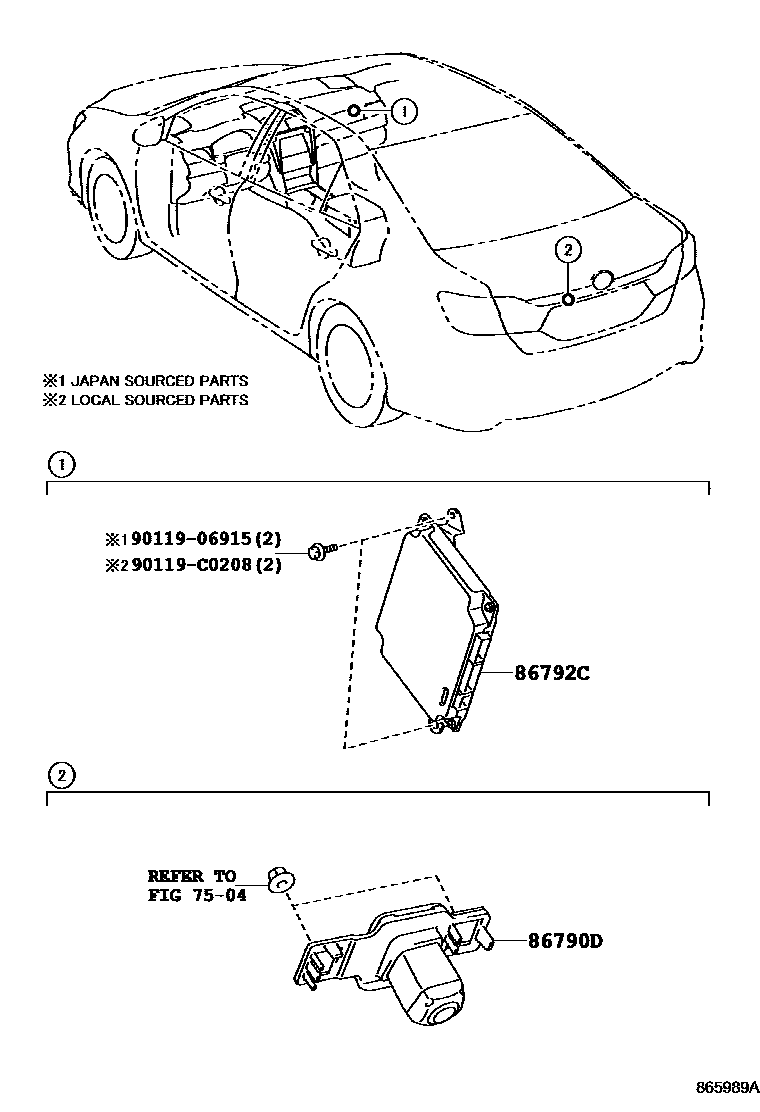 Toyota CAMRY 倒车影像和摄像头 EPC diagram — 865989A