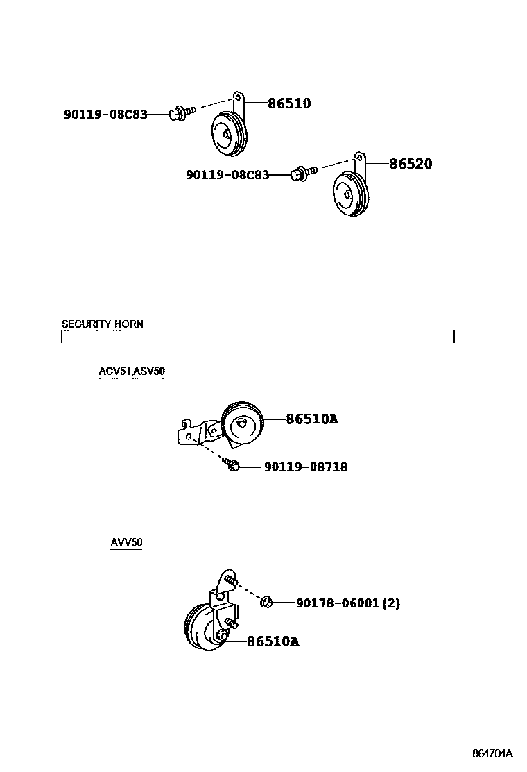 Toyota CAMRY 喇叭 EPC diagram — 864704A