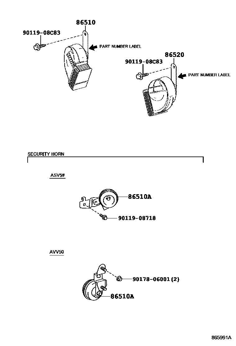 Toyota CAMRY 喇叭 EPC diagram — 865991A