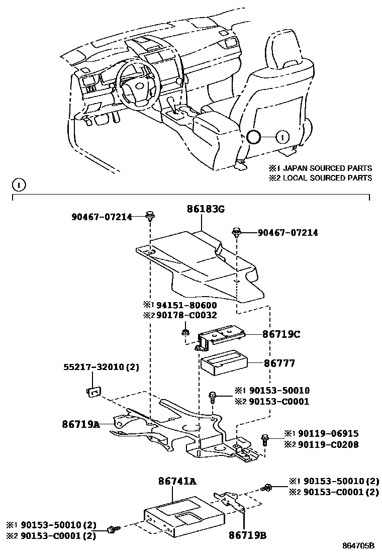 Toyota CAMRY 车载电话和呼救装置 EPC diagram — 864705B