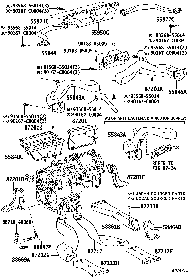Toyota CAMRY 暖风和空调系统 - 控制器和风管 EPC diagram — 87C473E