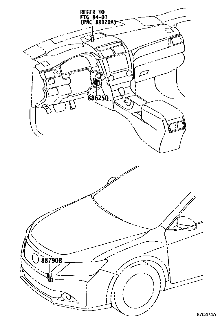 Toyota CAMRY 暖风和空调系统 - 控制器和风管 EPC diagram — 87C474A