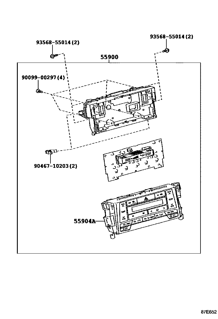 Toyota CAMRY 暖风和空调系统 - 控制器和风管 EPC diagram — 87E652