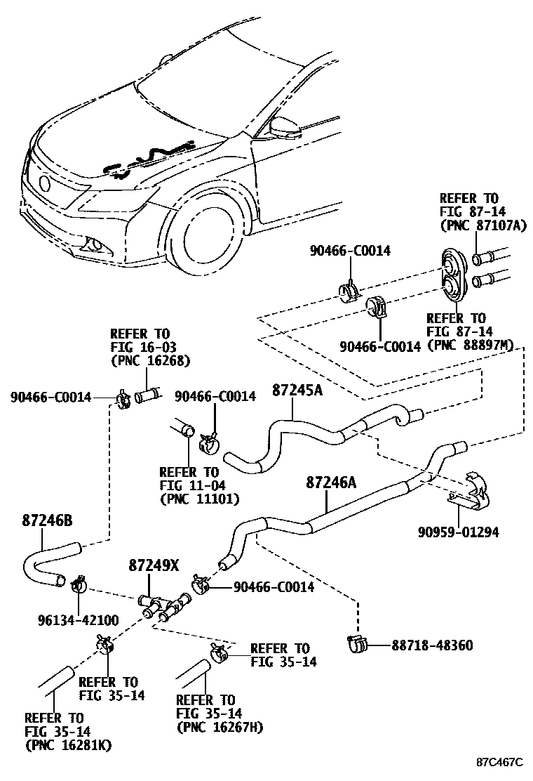 Toyota CAMRY 暖风和空调系统 - 水管 EPC diagram — 87C467C