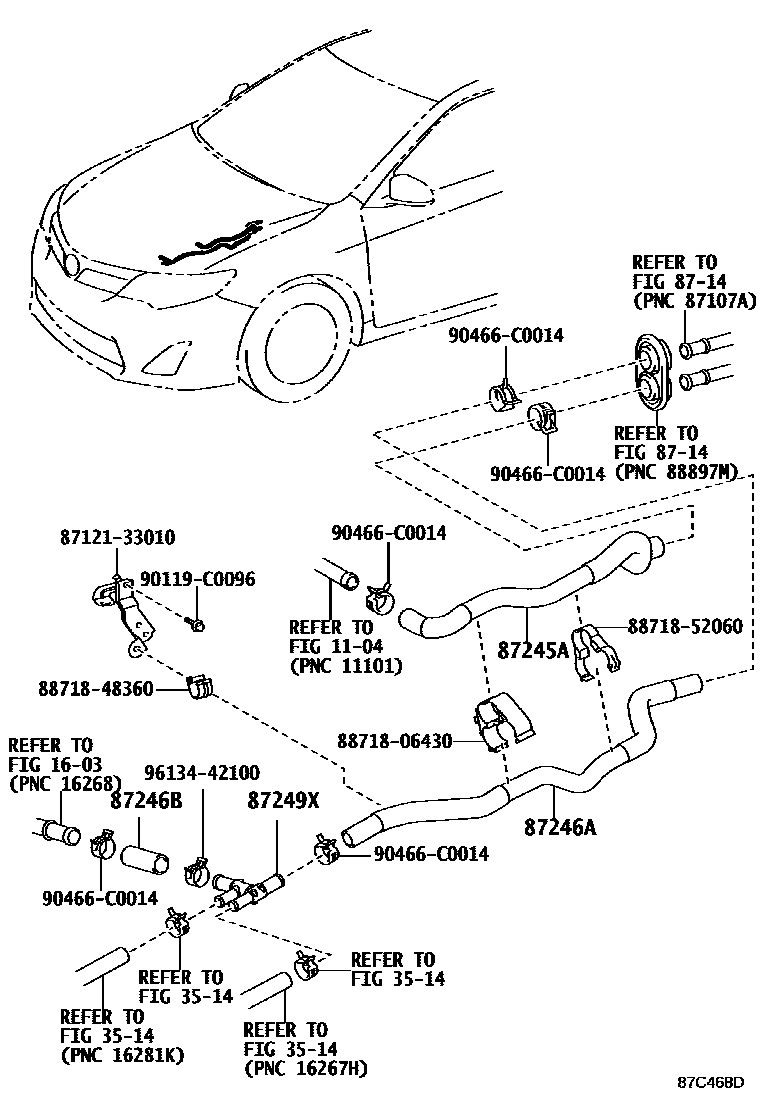Toyota CAMRY 暖风和空调系统 - 水管 EPC diagram — 87C468D