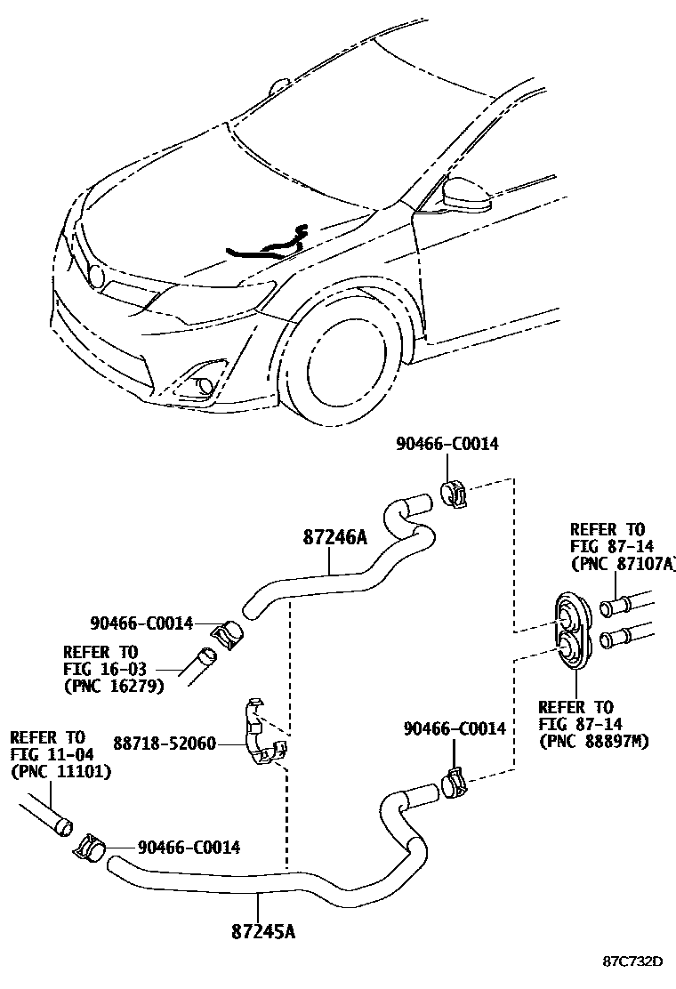 Toyota CAMRY 暖风和空调系统 - 水管 EPC diagram — 87C732D
