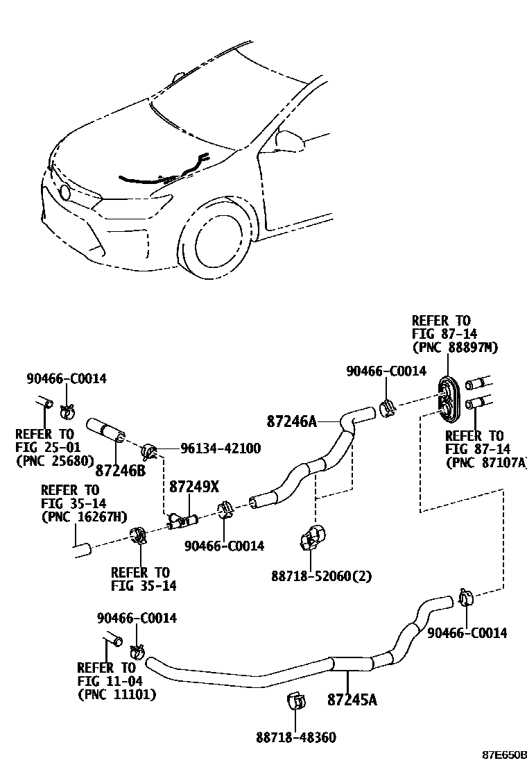 Toyota CAMRY 暖风和空调系统 - 水管 EPC diagram — 87E650B