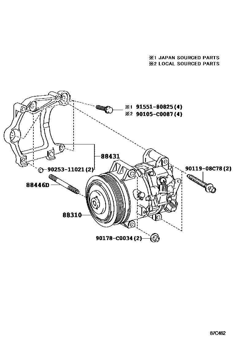 Toyota CAMRY Heating & Air Conditioning - Compressor EPC diagram — 87C462