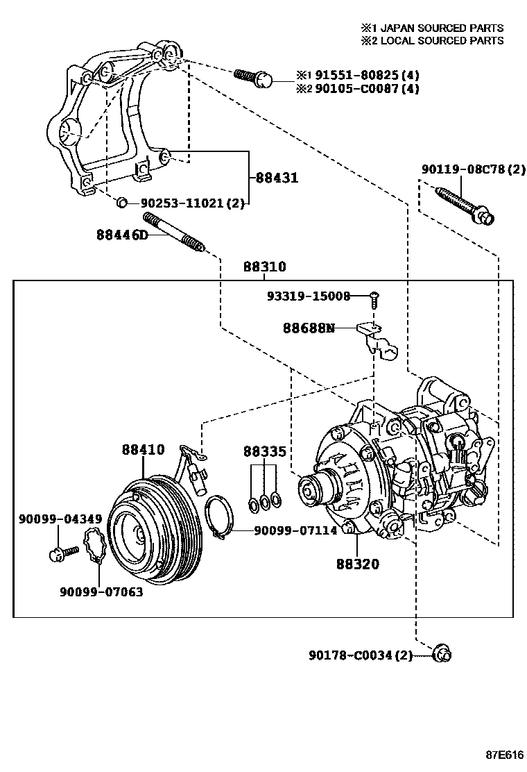 Toyota CAMRY Heating & Air Conditioning - Compressor EPC diagram — 87E616