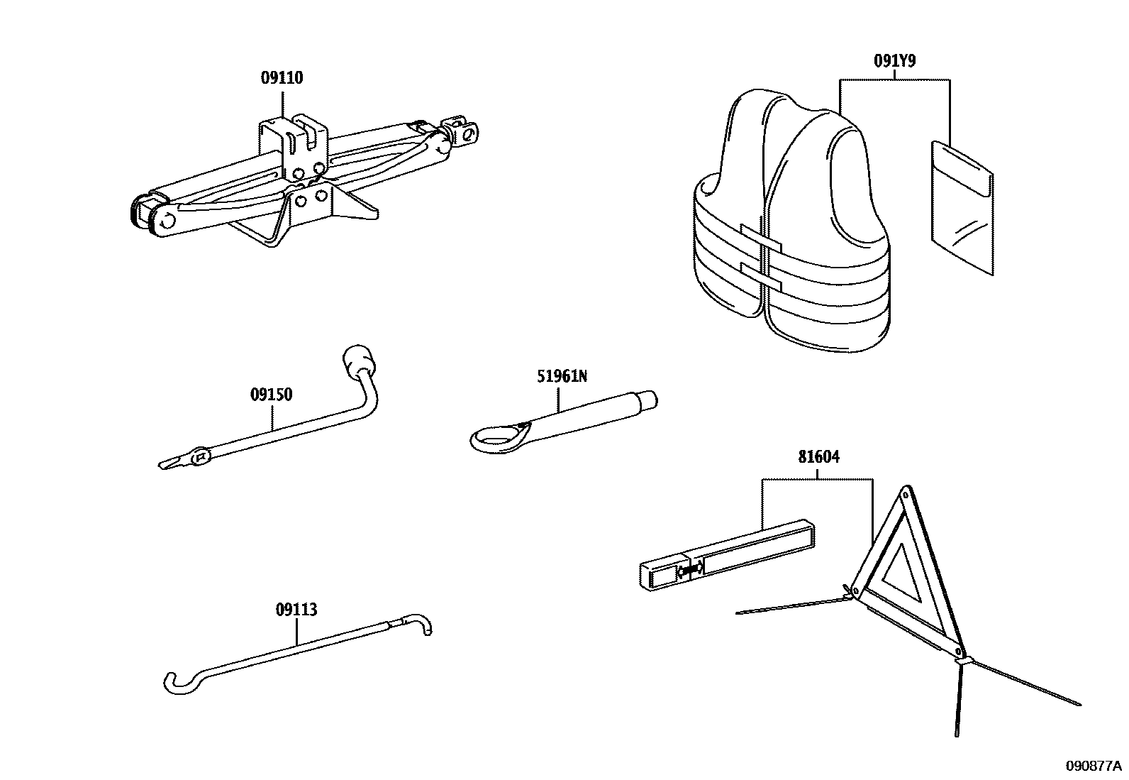 Toyota CAMRY Standard Tools EPC diagram — 090877A