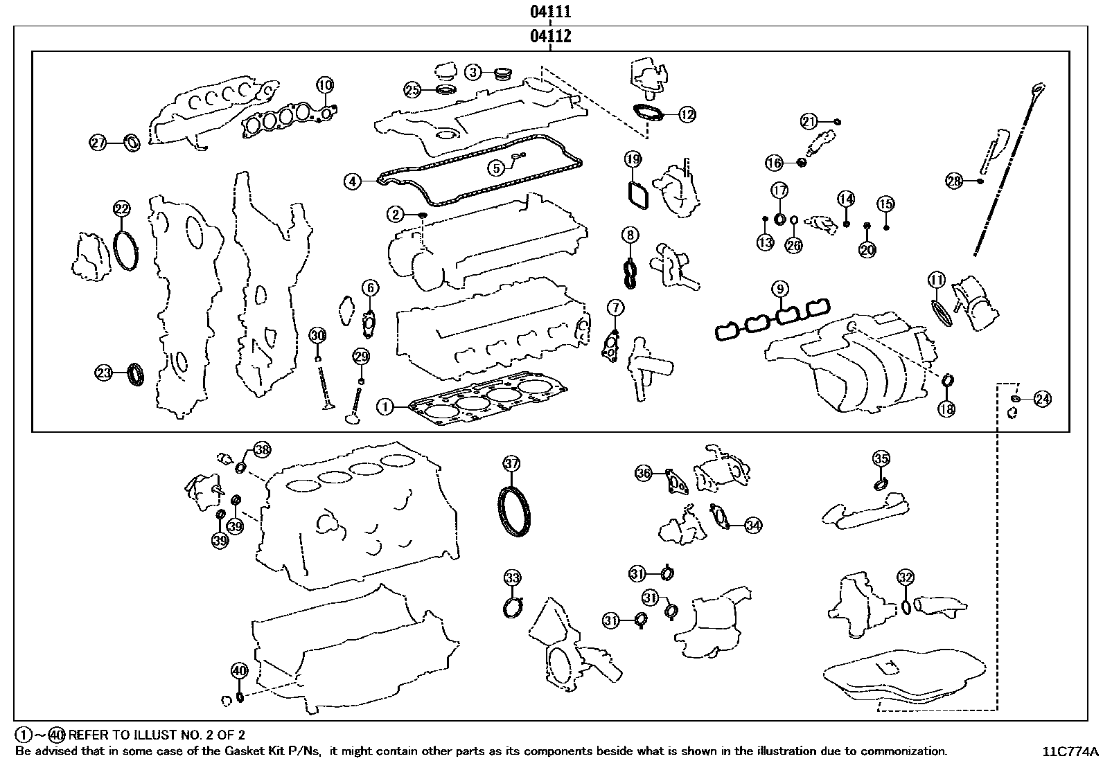 Toyota CAMRY Engine Overhaul Gasket Kit EPC diagram — 11C774A
