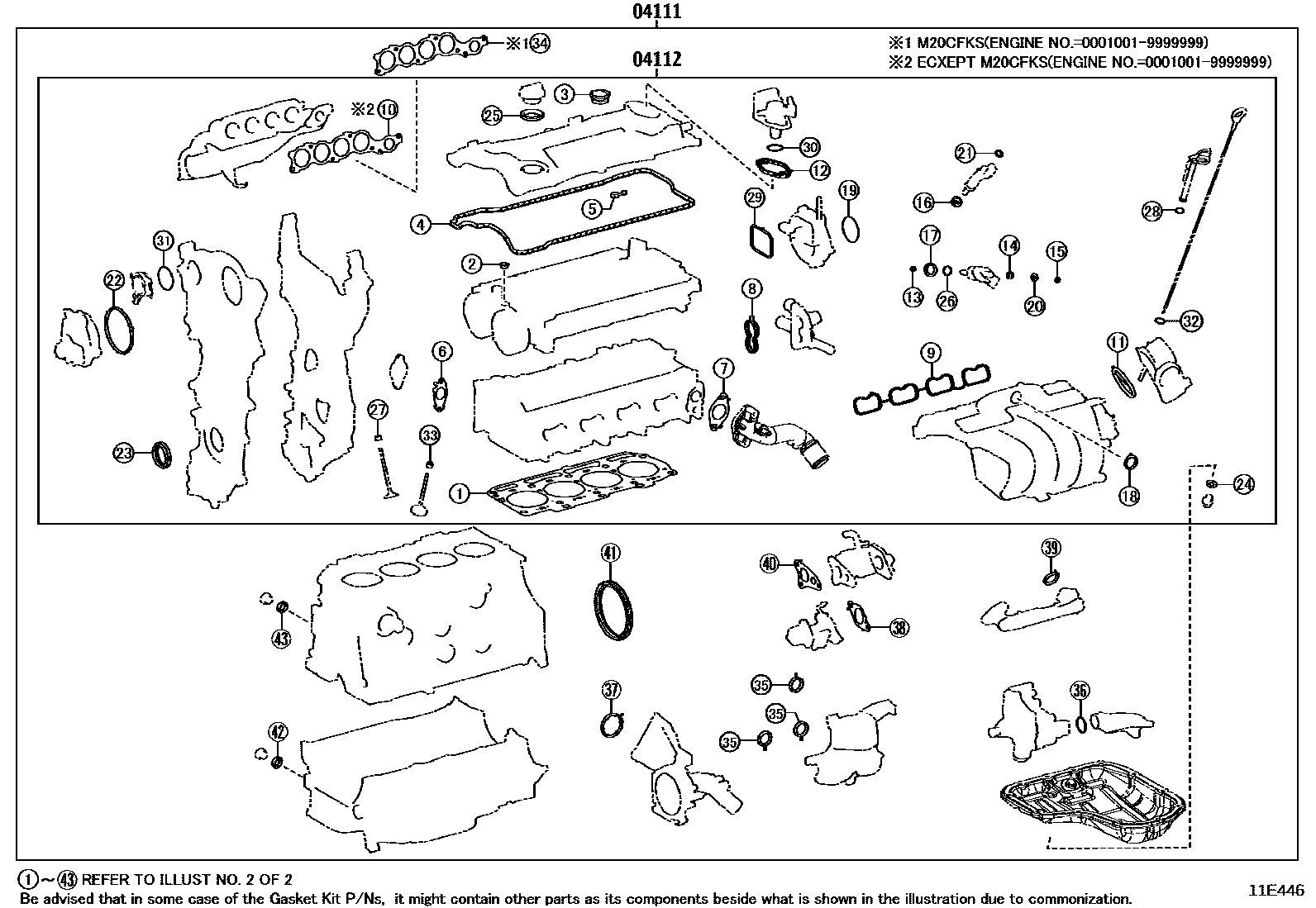 Toyota CAMRY Engine Overhaul Gasket Kit EPC diagram — 11E446